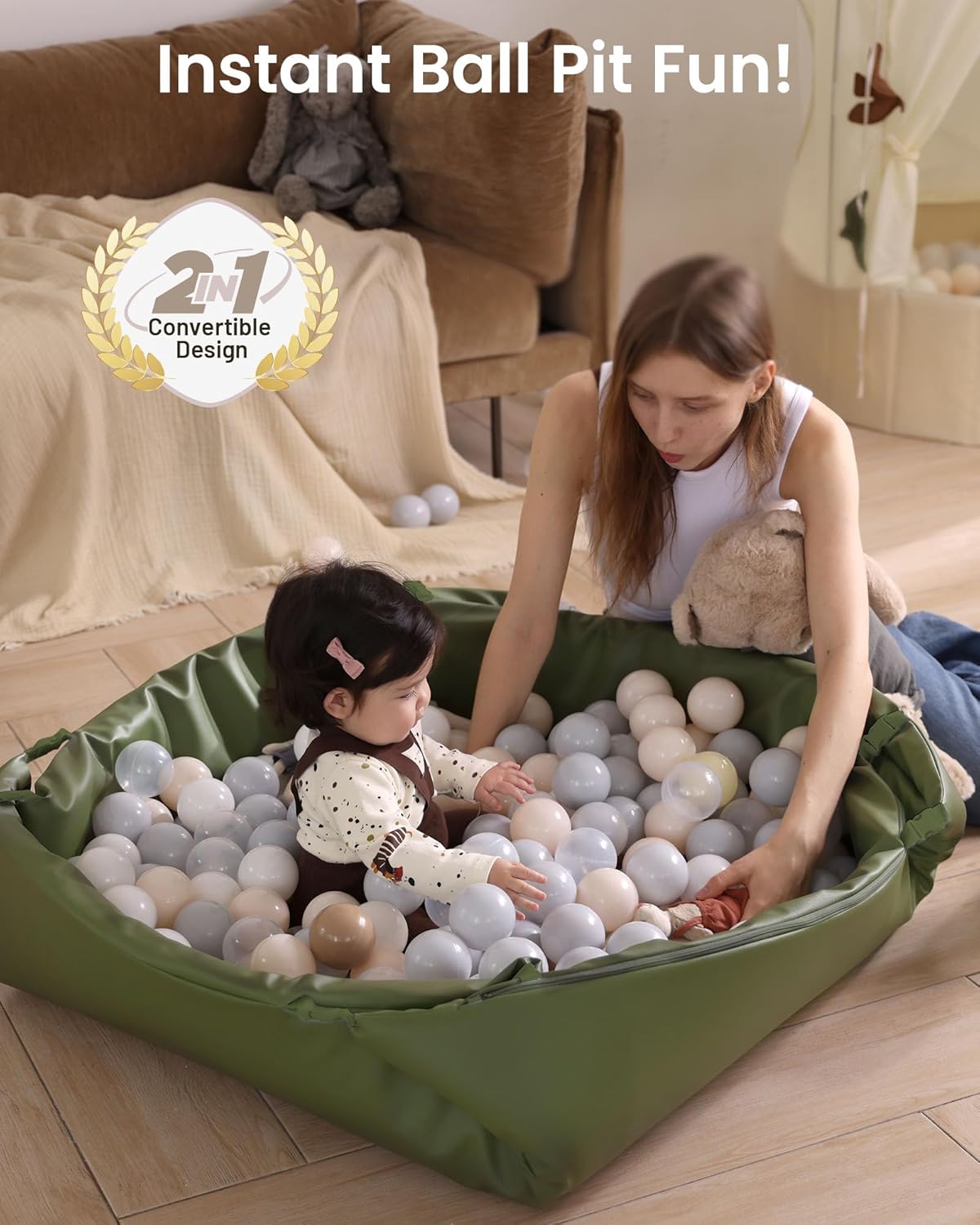 Baby Floor Play Mat : 2-in-1 Padded Foam Play Mat for Playpen & Ball Pit for Infants and Toddlers