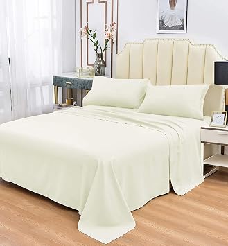 100% Pure Cotton Bed Sheets,800 Thread Count 4 Pc King Size Ivory Sheet, Long Staple Combed Cotton Fits Mattress Upto 14 Deep Pocket.