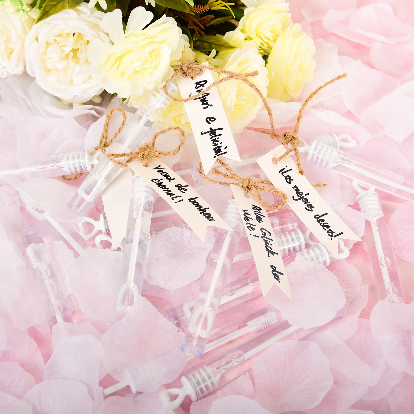 Herenear 50 Pezzi Boccette, Tubicini Bolle di Sapone per Matrimonio, Wedding Bubbles con Manico a Cuore, Anniversari, San Valentino (A)
