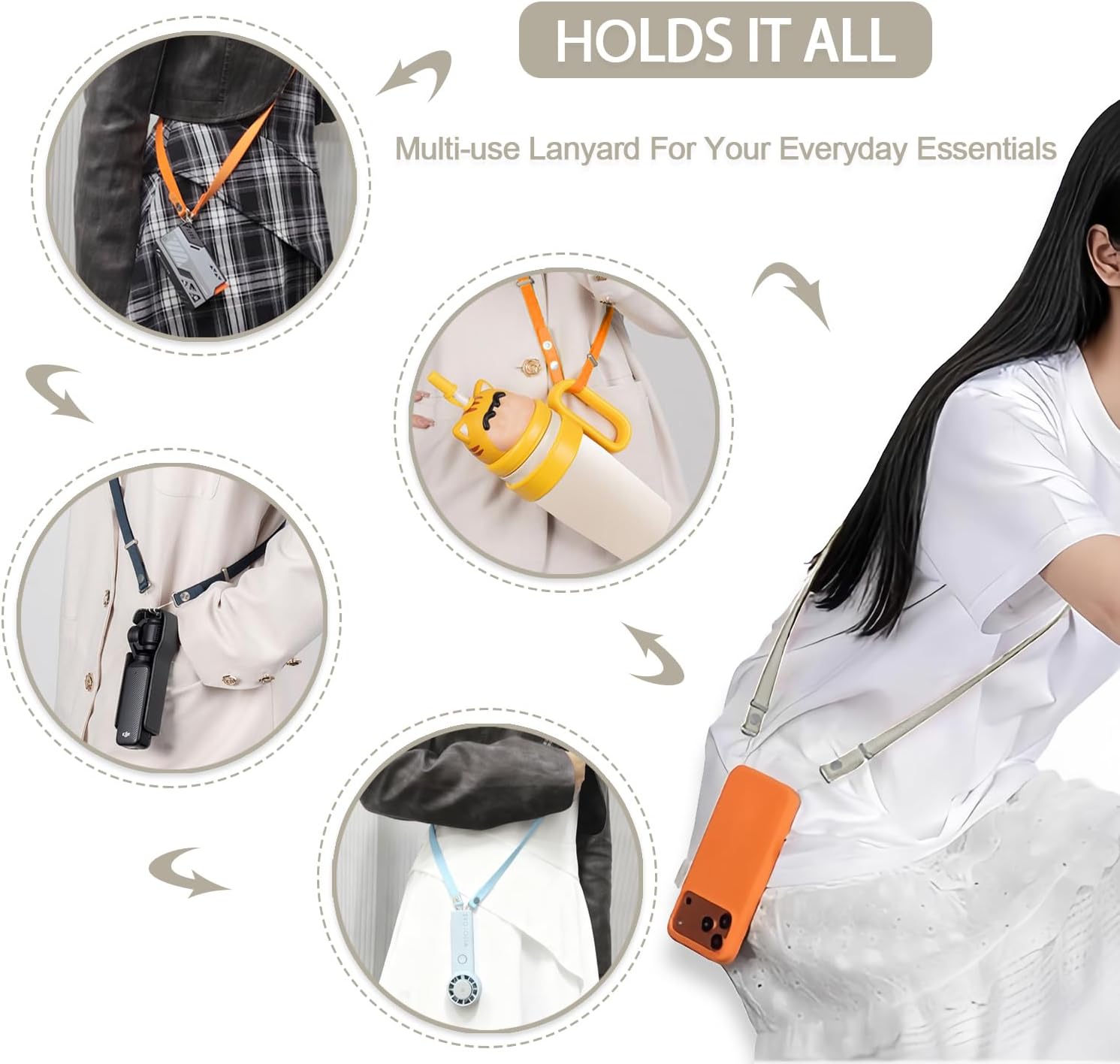 Adjustable Phone Lanyard Strap with Tab, Anti-Theft Detachable Crossbody Neck Holder, Fit Most Smartphones