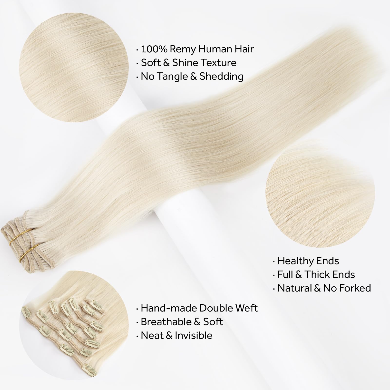 SOBEAUTY Hair Extensions Clip in, Real Human Hair Extensions, 100% Human Hair Extension Hair Double Weft - Image 3