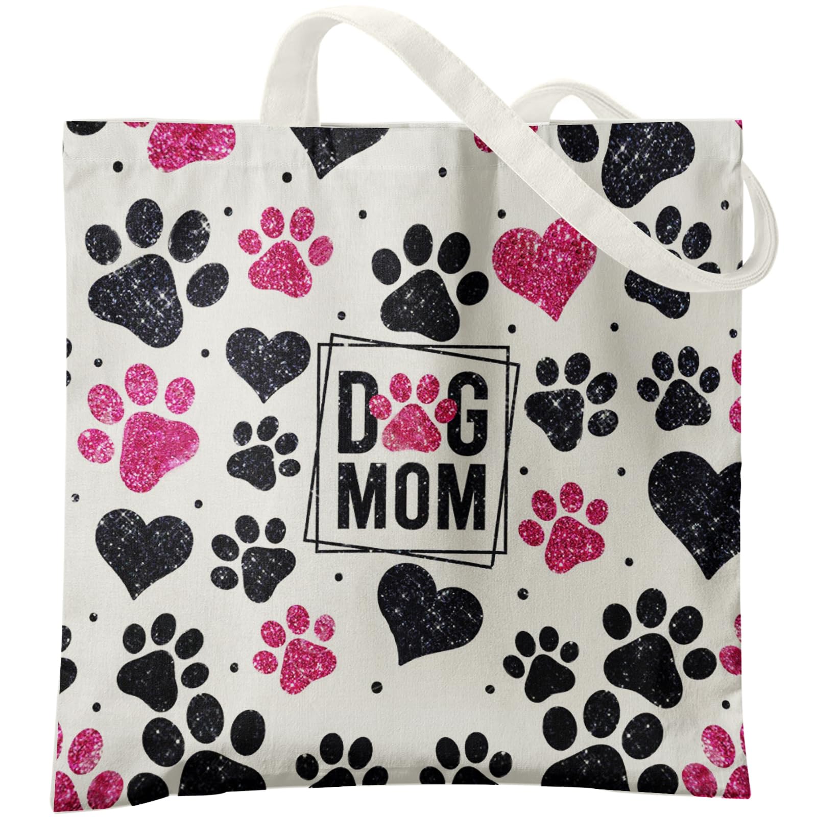 Veqzc Dog Mom Canvas Tote Bags - Reusable Grocery Bags for Shopping, Funny Dog Lover Gifts for Women