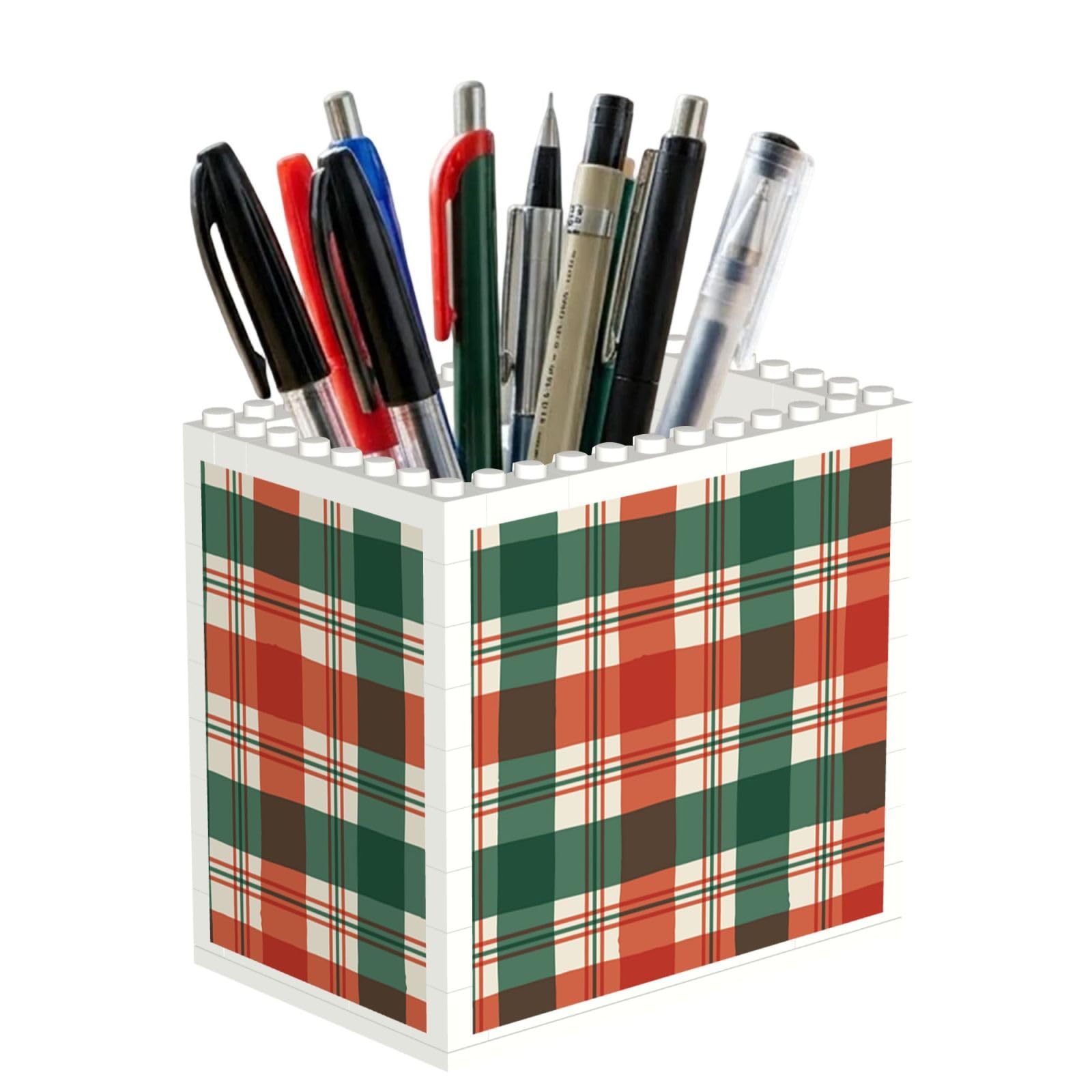 Poadnly Christmas Tartan, Pen Pot Pencil Holder for Office Home School, Compact Desk Organiser for Office Stationery