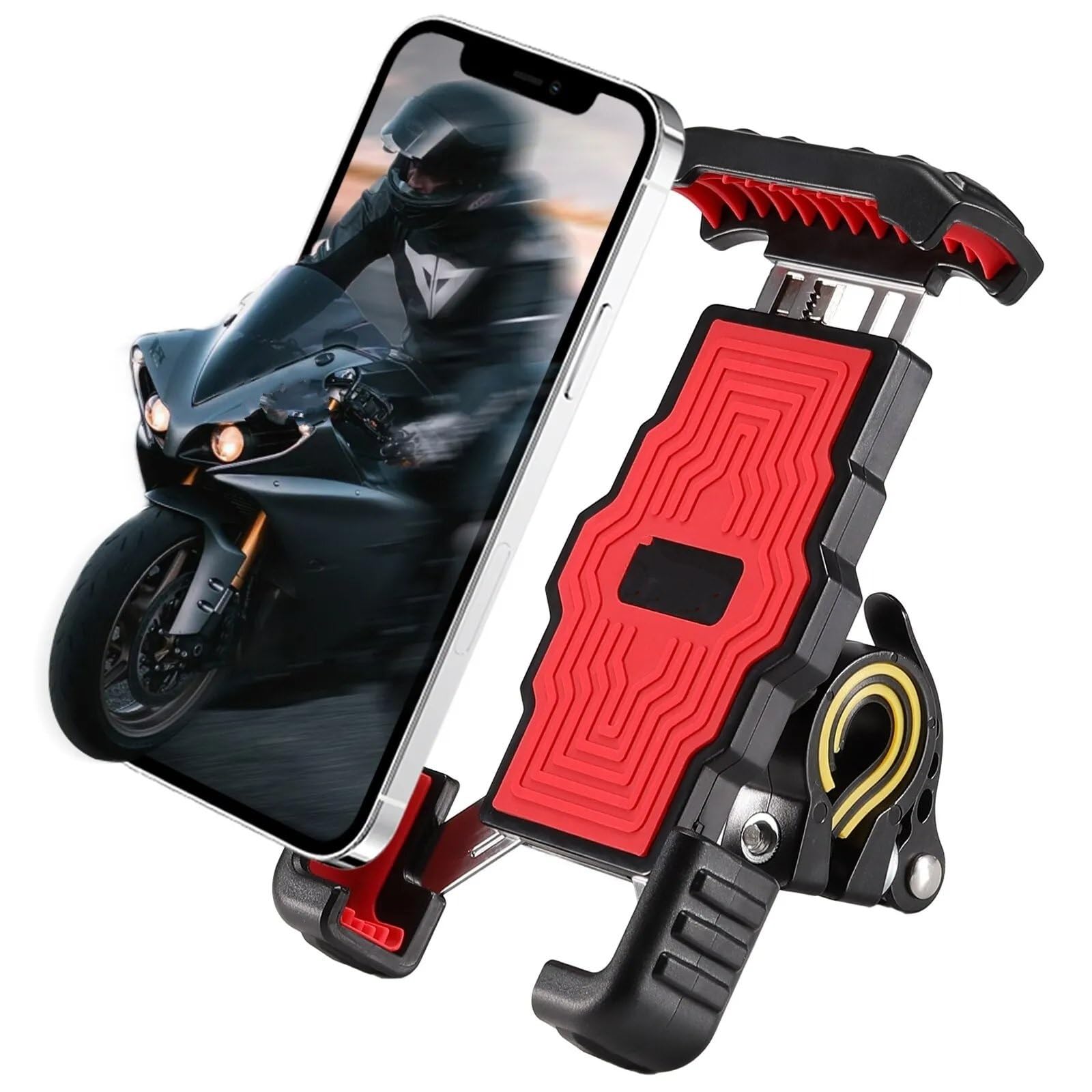 Staffa Navigatore Moto Supporto Per Telefono Per Bicicletta MTB Cellulare Per Bici Moto Smartphone Manubrio Mobile Cavalletto Scooter 6,5 ​​pollici(Black Red)