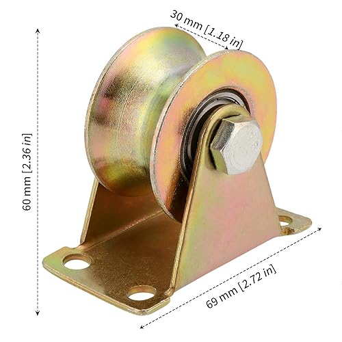 Miniatura 2 de Paquete de 6 poleas de rueda de ranura en U de 2 pulgadas, rueda de ranura de acero tipo U, ruedas rígidas con soporte rodillos de puerta deslizante