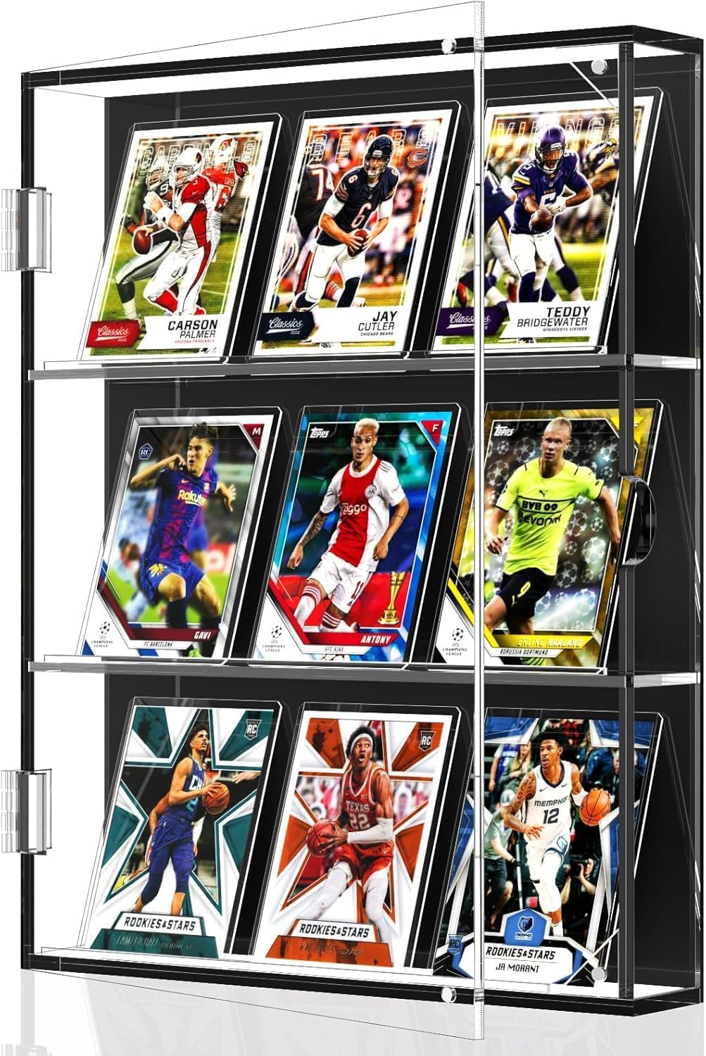 FEMELI Acrylic Baseball Card Display Case,Wall Mount Sports Cards Frame with UV Protection Magnetic Door Clear View,Trading Card Box with Pull Out for Football Basketball