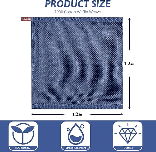 Miniatura 10 de Nialnant Paño de limpieza 100% algodón, paquete de 4 toallas de limpieza de tejido gofre, trapos súper absorbentes para lavar platos, 12 x 12