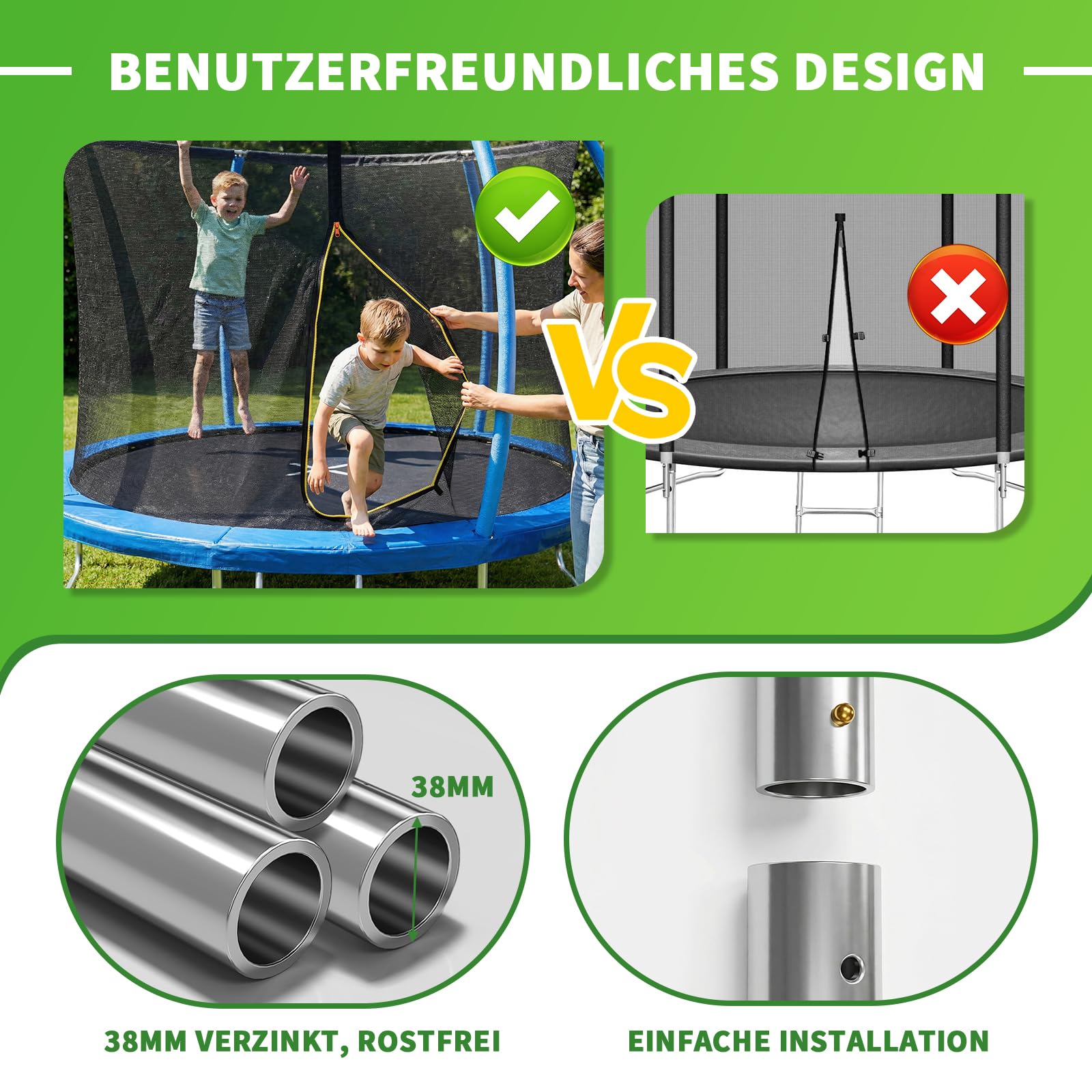 JUMMICO Trampolin Outdoor Ø 183/220/290/360 cm Komplettset mit Sicherheitsnetz, Randabdeckung & Montagezubehör, Rundes Gartentrampolin für Kinder