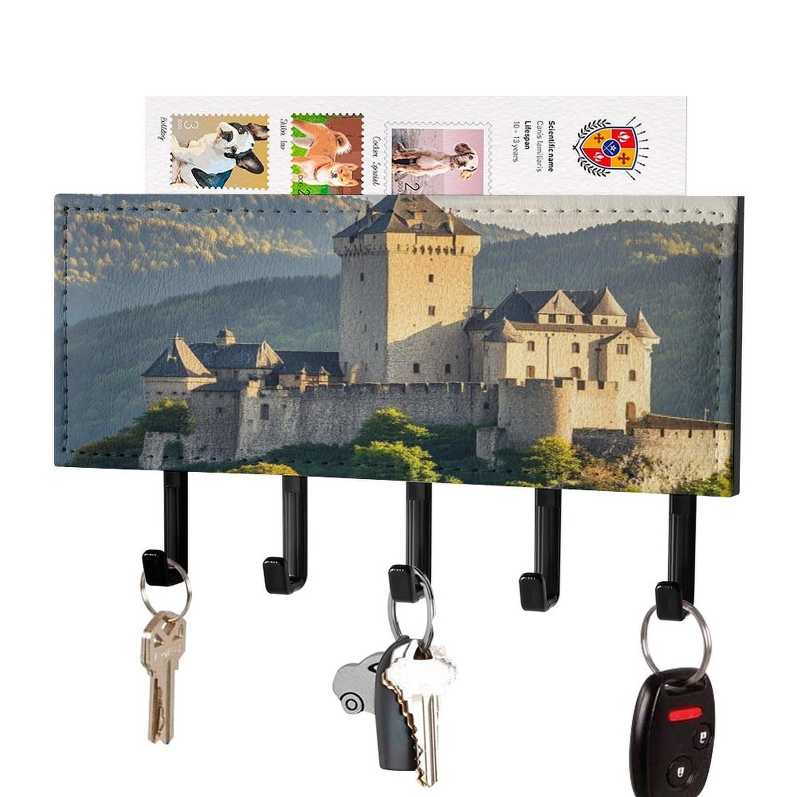 Colgador de llaves Hohenschwangau en piel sintética y organizador de cartas elegante para pared