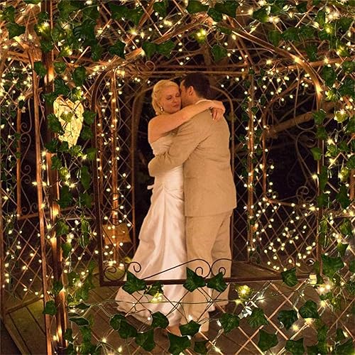 Miniatura 5 de Paquete de 12 vides falsas para decoración de habitación con 100 luces LED, guirnalda de hiedra artificial, plantas colgantes, hojas de vegetación