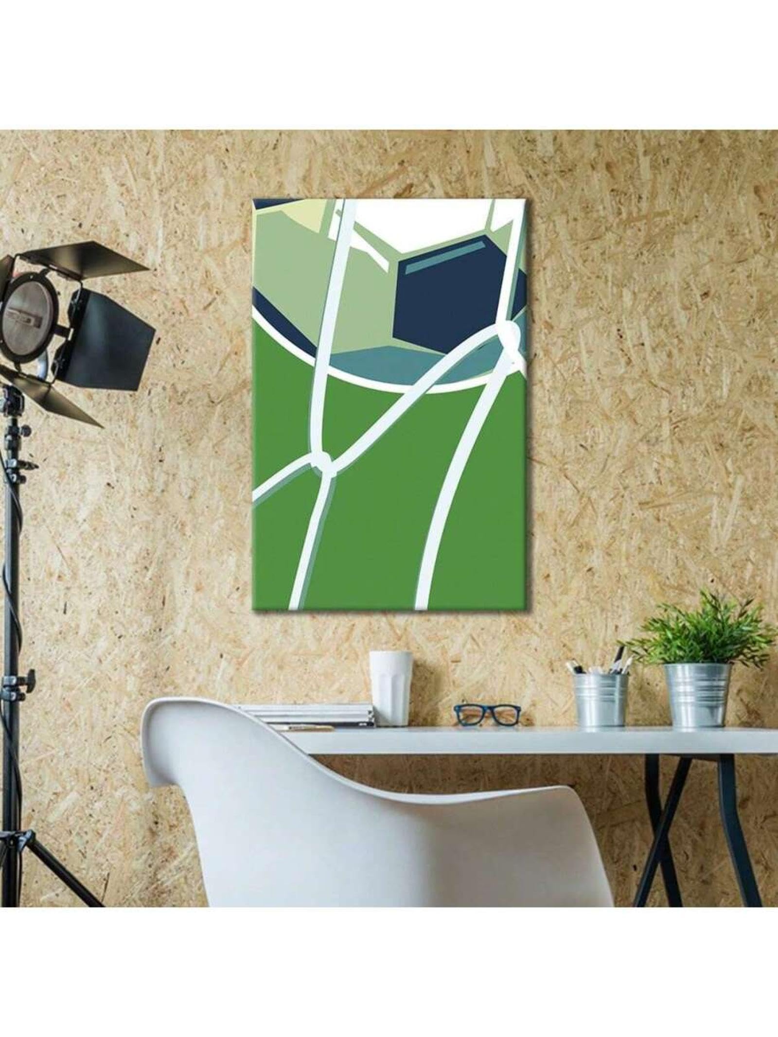 lianyibo Lienzo abstracto de balón de fútbol para pared impresión moderna decoración deportiva verde y azul para sala de estar y oficina marco de 80 x 120 cm