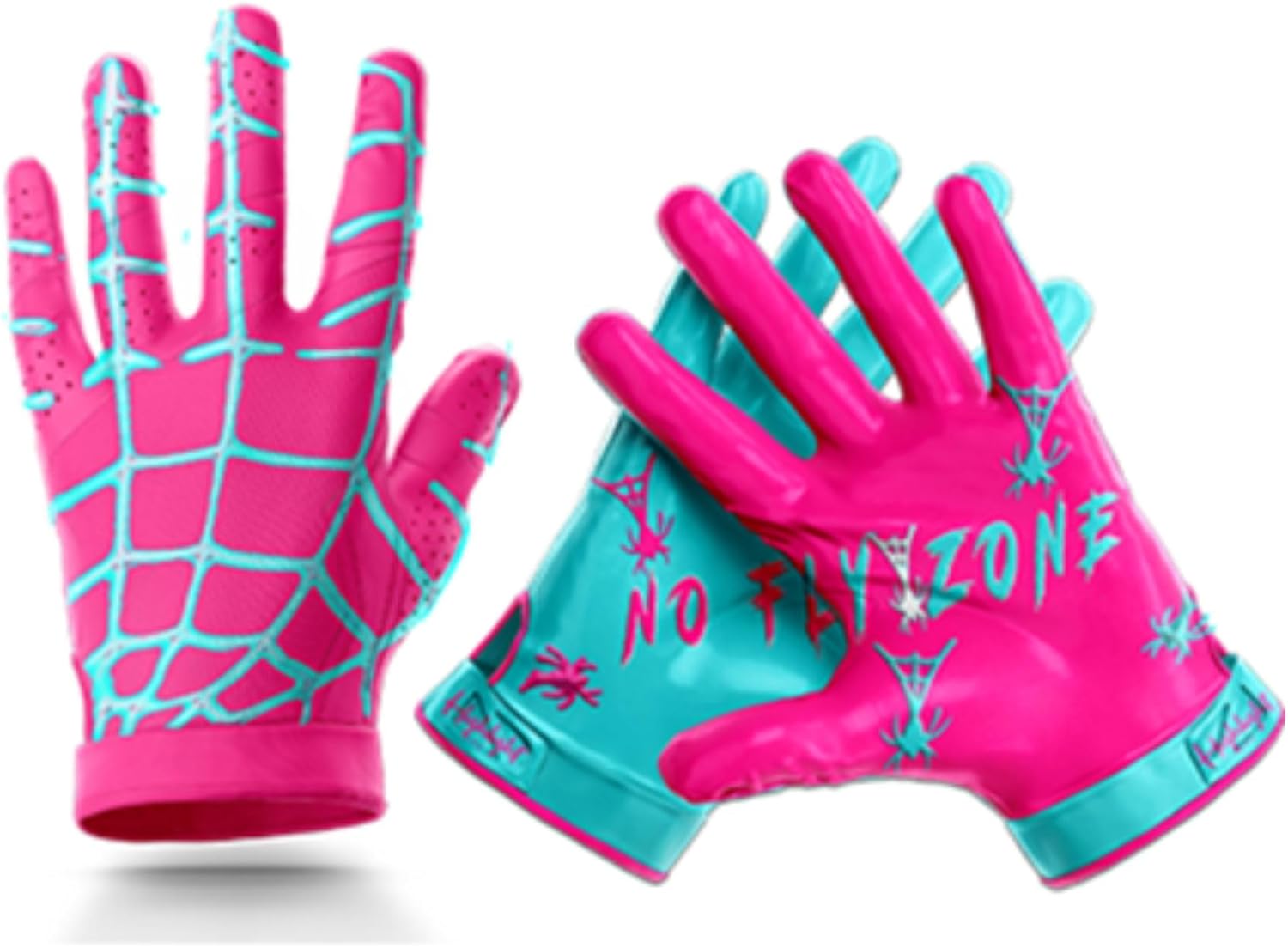 Pink Web No Fly Zone - Football Gloves for Youth and Adult - Ultra Grip Wide Receiver Gloves - Superior Support and Protection - Adult and Youth Sizes