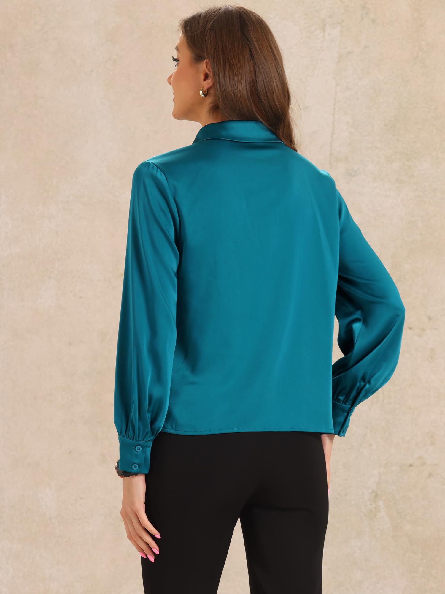 Allegra K Femme Blouse Satinée Manches Longues Boutonnée Travail | Toucher Soyeux Points de Conception Multiples Bureau Affaires Décontracté Haut Polyvalent
