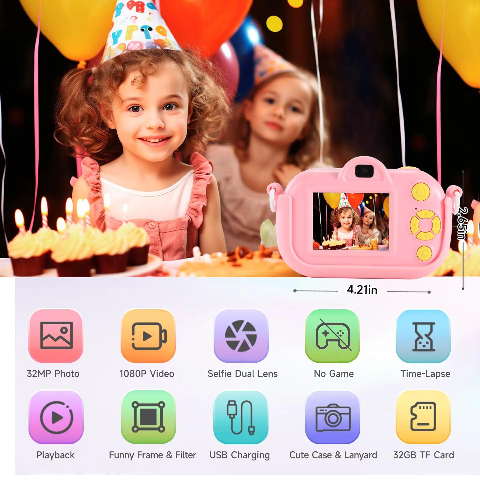 YEEHAO Kids Camera Kids Digital Camera for Girls Age 3-8, Video Camera for Kids with Soft Cover, Christmas, Birthday Gifts