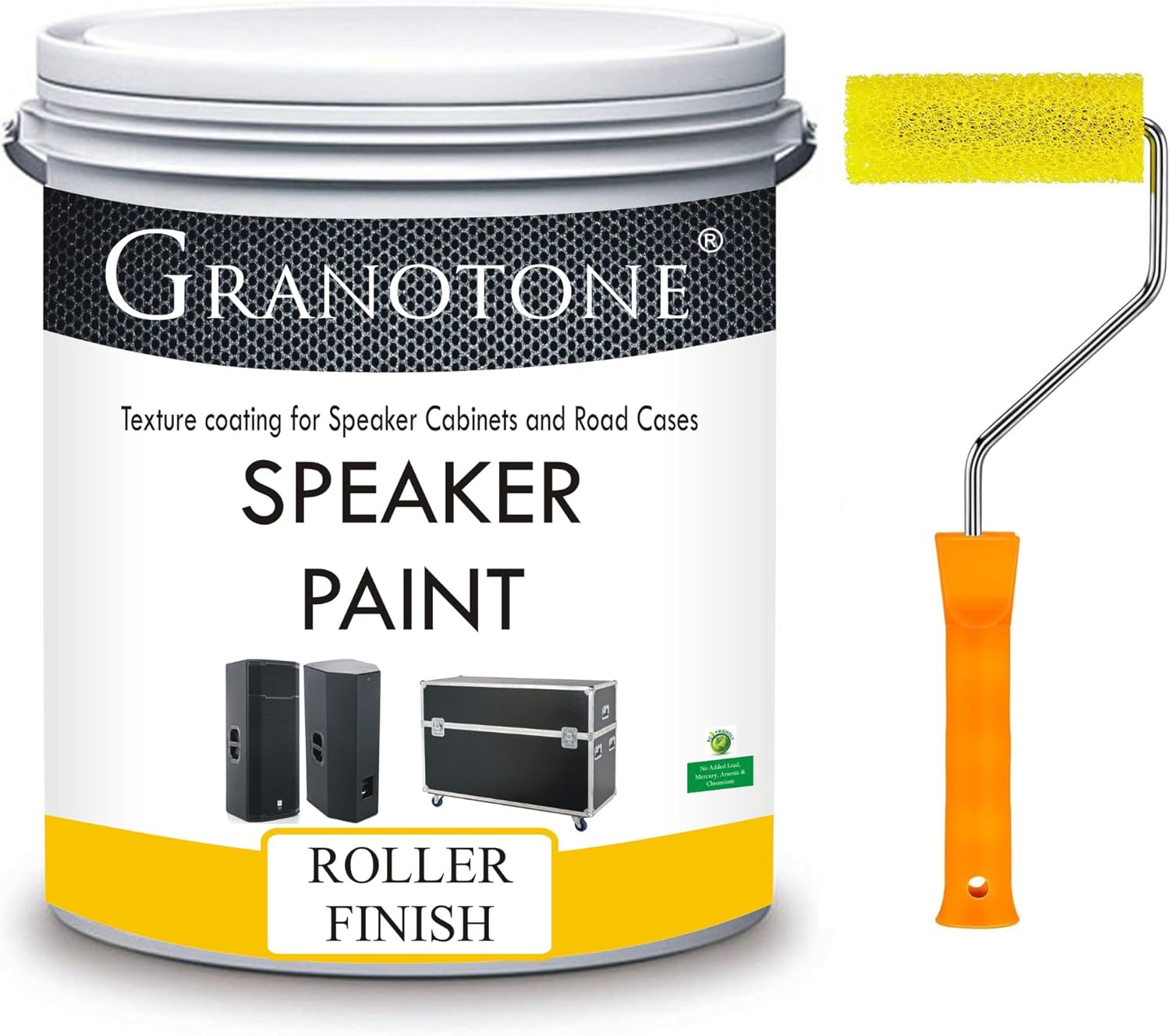 GRANOTONE Speaker Paint White 1Quart & 4” Textured Roller Bundle – Water-Based Cabinet Coating for Speakers, Road Cases & Furniture – Easy Roller Application