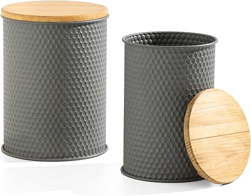 Miniatura 3 de glitzhome Taburete otomano de almacenamiento rústico, mesa anidable de granja, mesa auxiliar de metal galvanizado, caja de juguetes con tapa redonda