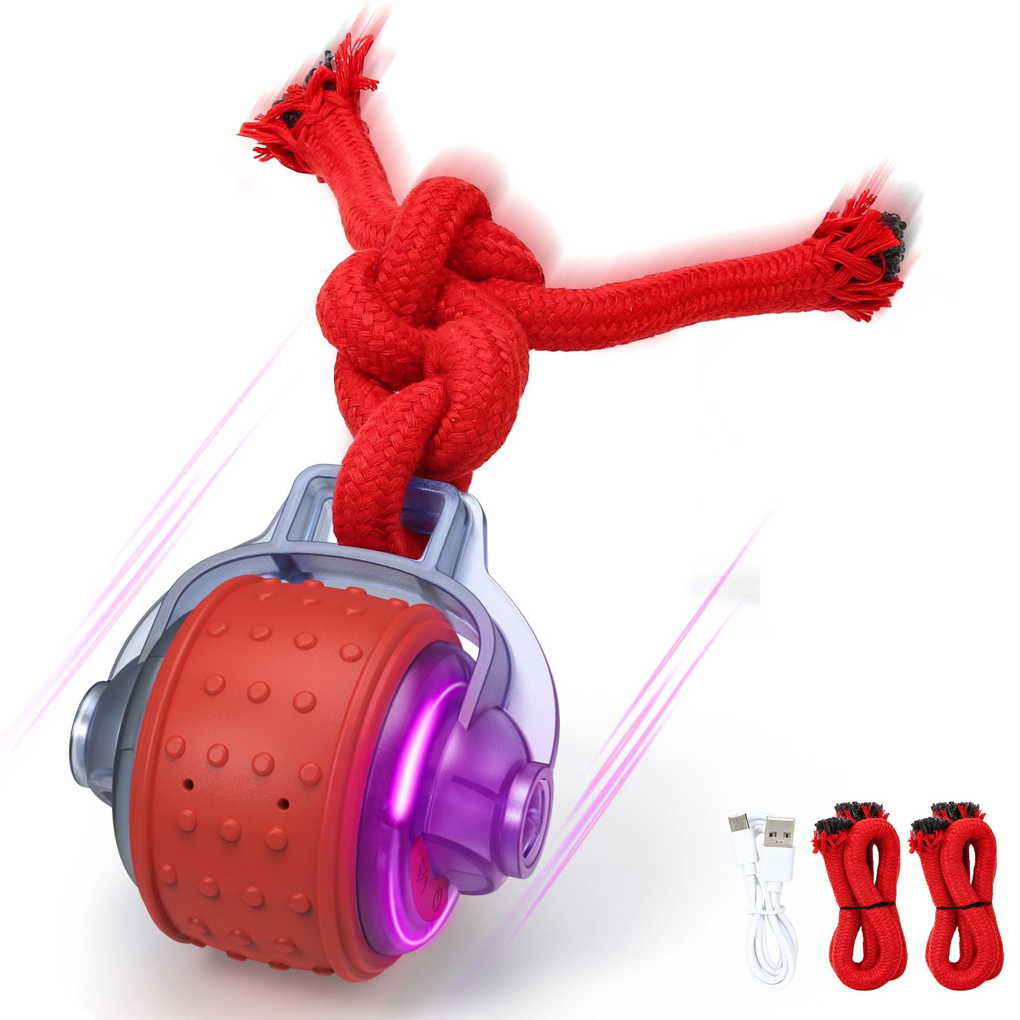 PUHOHUN Interactive Dog Toys, Touch-Activated Moving Dog Ball with Rope Tail, Rechargeable Interactive Dog Toy with 3 Modes, Sound & Light for Small Dogs Puppies