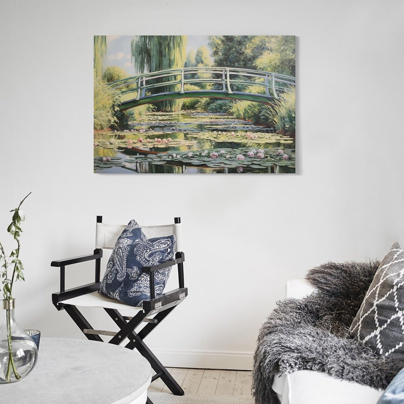 MISLISE Stampa artistica da parete su tela rustica con motivo ninfee moderne, con laghetto, fiori, paesaggio, pittura, arte con cornice, per casa, camera da letto, soggiorno, ufficio, decorazione da