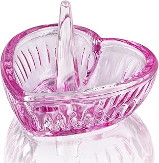 H&D HYALINE & DORA Crystal Heart Rings Holder for Jewelry Glass Ring Dish, Pink