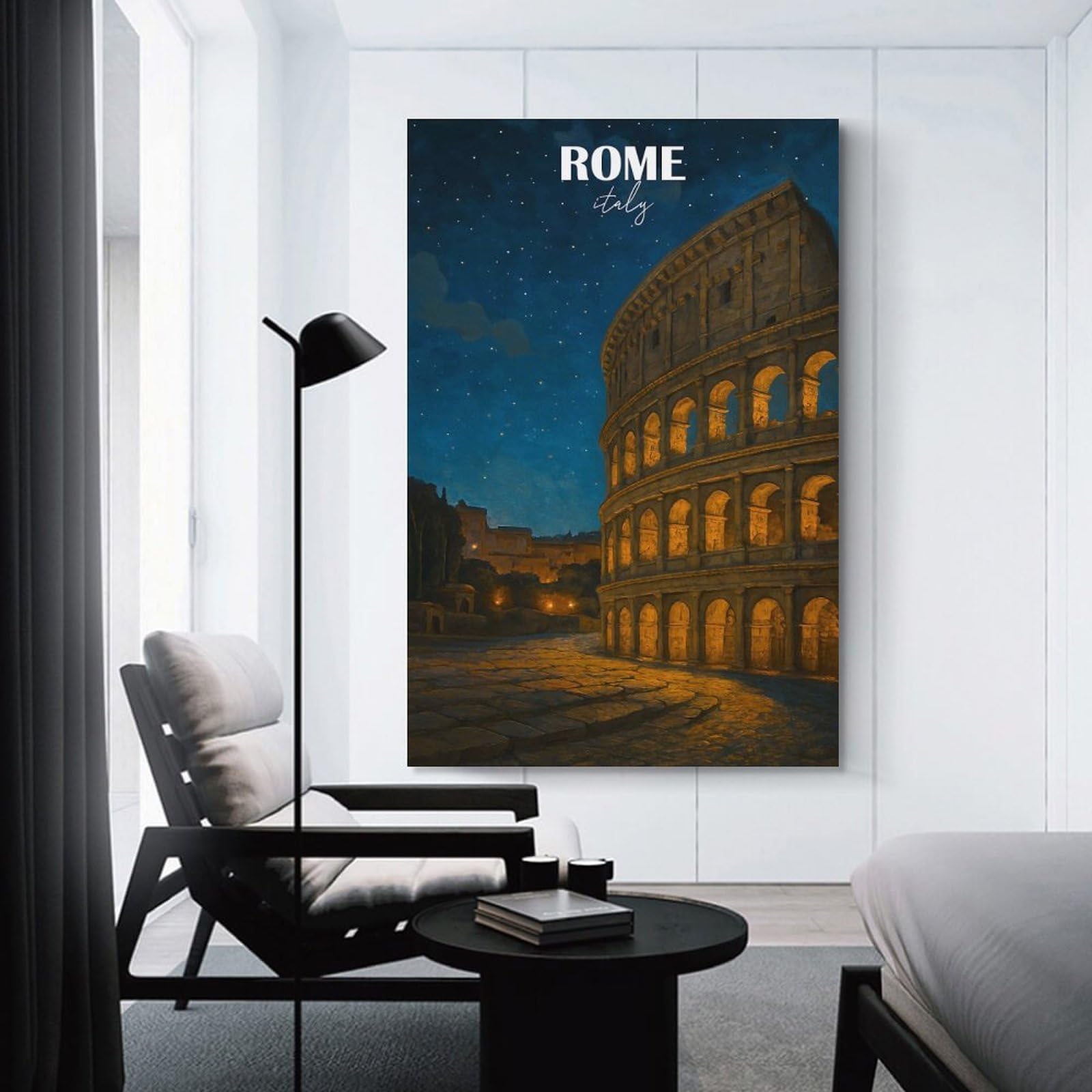 Junmoney Room Decor Wall Art Rome Italy Colosseum Night, 20x30inch(50x75cm), for Living Room, Lounge Or Sitting Room, Canvas Styling for A Polished Room Look