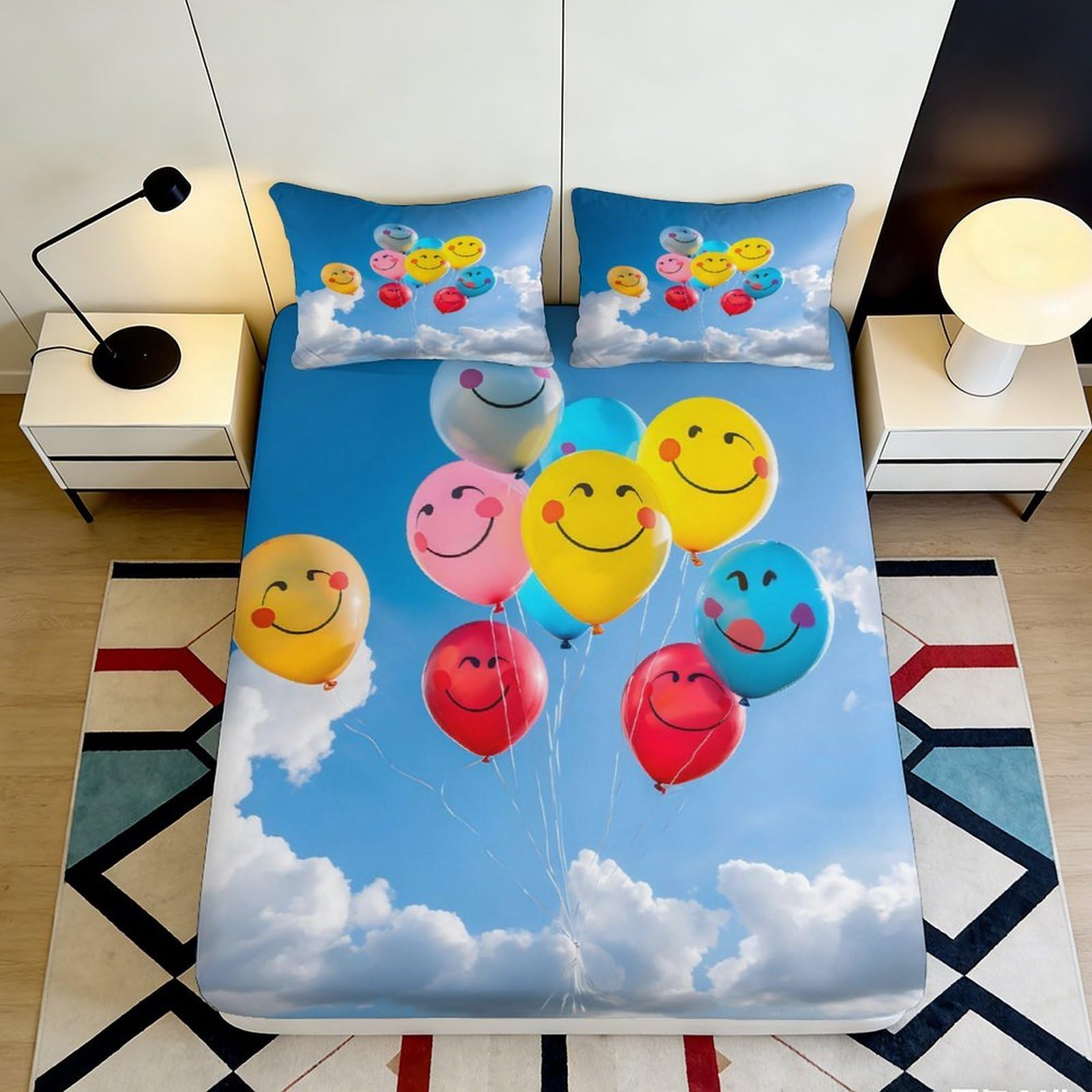 Uxinyoume Style-8 3D Printed Sky Balloon Fitted Sheet Microfiber Soft Anti-Slip Bed Cover For Bedroom Youth Guest Room Decor 90X200x25cm