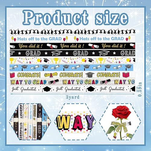 Miniatura 2 de Hying 9 rollos de cintas de graduación 2025 para envolver regalos, cintas de felicitaciones de grogrén para decoración de graduaciones, fiestas de