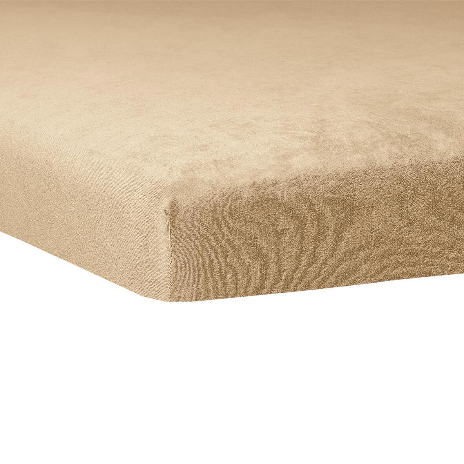 TRAUMSCHLAF weiches, elastisches Flausch Biber Boxspring Topper Spannbettlaken mit Rundumgummi, Größen 120x200 cm - 130x200 cm, Sand