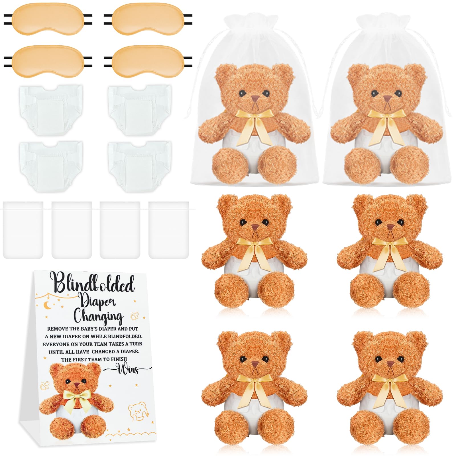 4 Sets Bear Baby Shower Games Blindfold Diaper