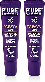 P'URE PAPAYA CARE Vegan Lip Balm MULTIPACK, 2 x 10g - Papaya Lips - Natural Paw Paw Lip Balm - Jojoba, Calendula, Shea Butter Lip Balm - Organic Lip Balm Lip Treatment for Dry Cracked Lips