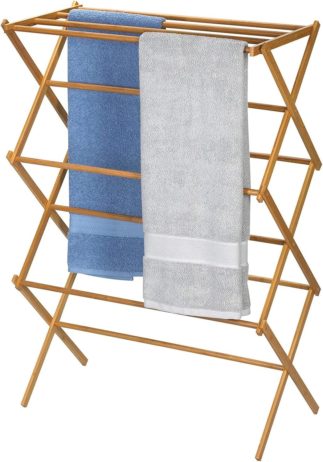 Folding Bamboo Clothes Drying Rack - Portable Space-Saving Indoor Airer for Drying Socks, Towels, Underwear, Diapers, Face Masks, and Caps
