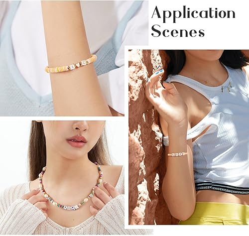 Vista 105 de FASHEWELRY 300 cuentas de letras acrílicas blancas de 0.236 x 0.236 pulgadas (0.236 x 0.236 in), cuentas del alfabeto para hacer pulseras