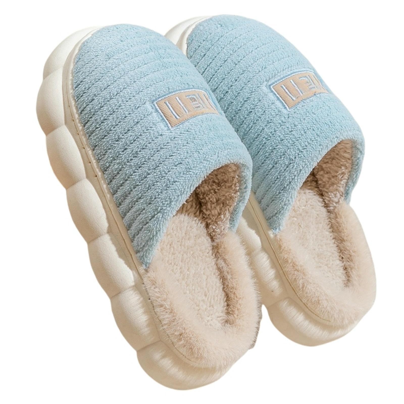 Pantofole Donna Pantofole di Cotone per Donne Primaverile Autunno Inverno Casa Non Slip Coppia Calda Inverno Uomini-azzurro-38-39