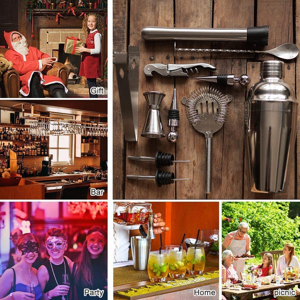 Juego de Barman de Acero Inoxidable de 12 Piezas con Soporte, Juego de coctelera de Barra para Mezclar Bebidas, la Mejor Herramienta para Hacer cócteles para Principiantes