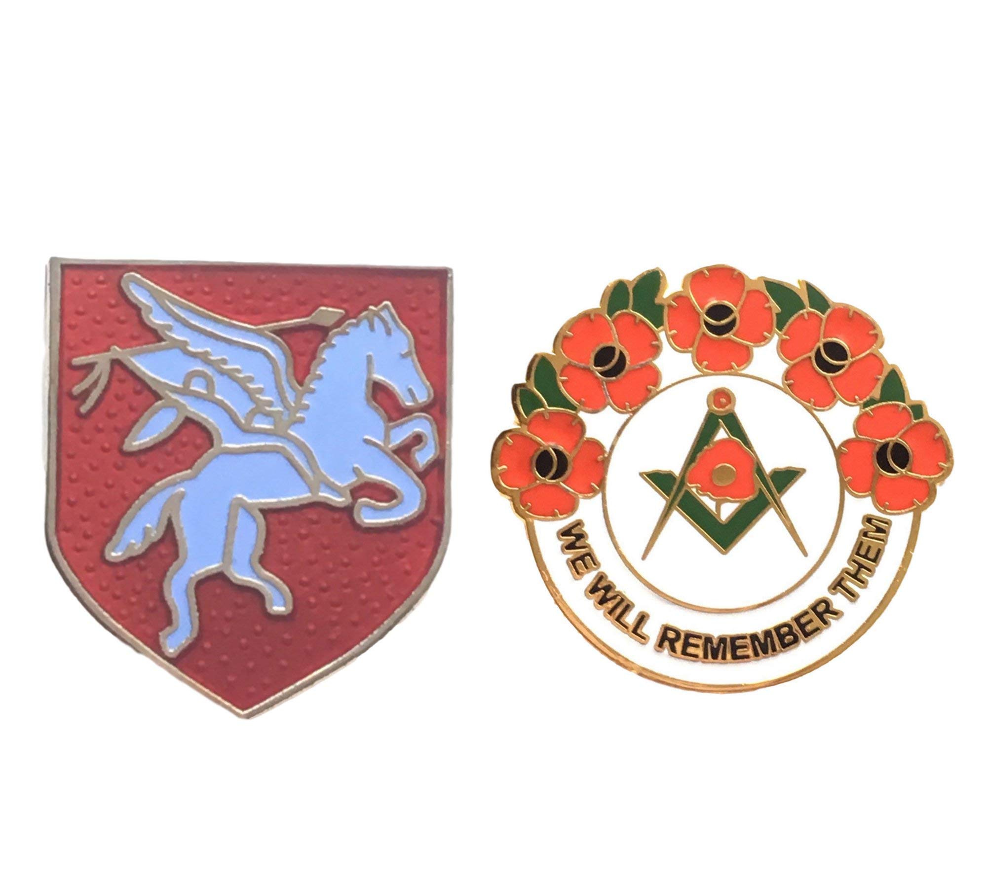 Smartbadge® Airborne Pegasus Military British Badge And Masonic We Will Remember Hard Enamel Lapel Pin Badges