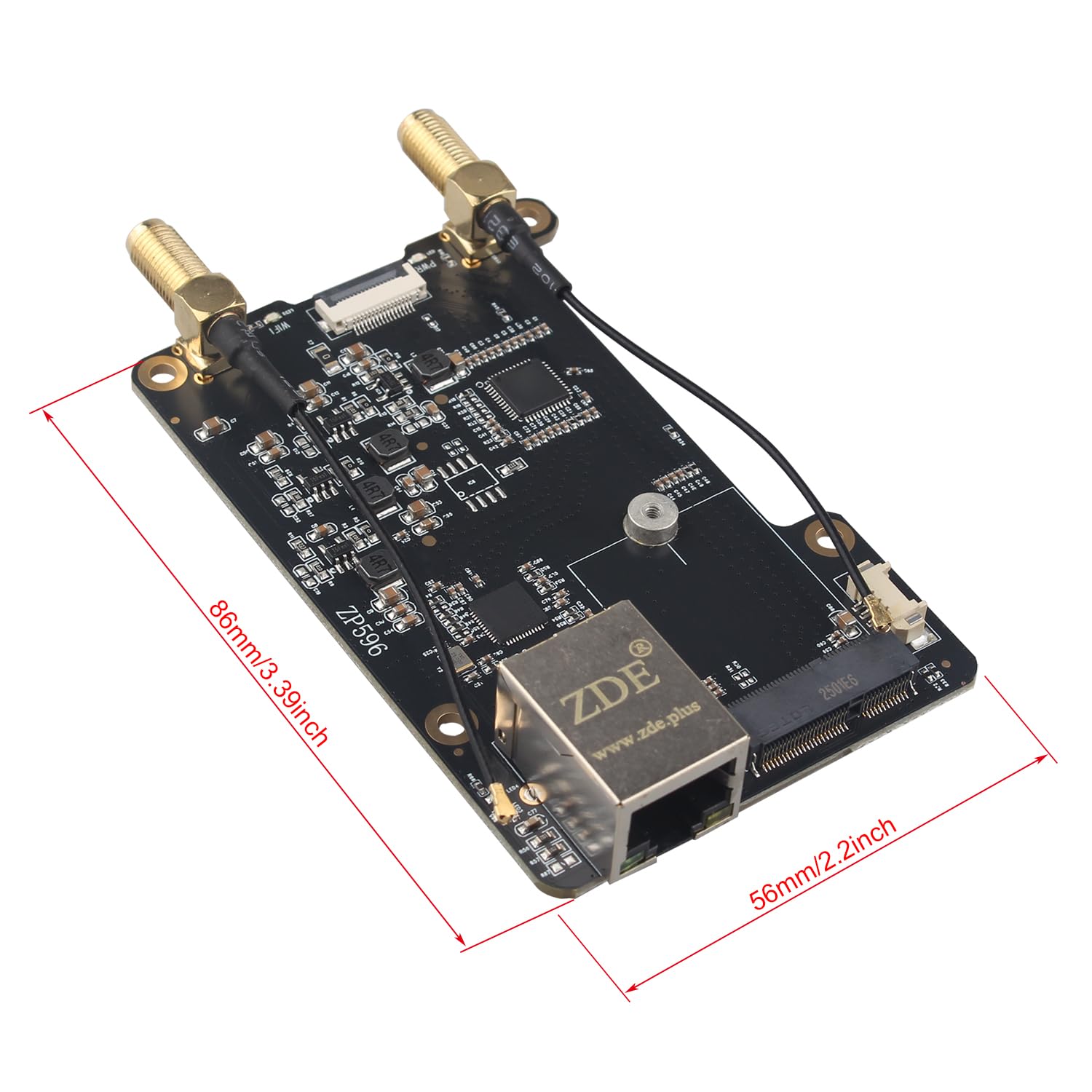 ZDE ZP596 PCIe to M.2 E Key WiFi7 2.5G Ethernet Hat for Raspberry Pi 5 | WiFi 7 6 6E 5, PCIe to 2.5GB 2.5GBE Ethernet Network Port HAT Adapter, Support Google TPU BE200 AX210 MT7922 AX200