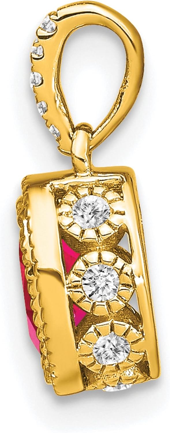 14k Yellow Gold Oval Faceted Ruby Pendant with Textured Bezel Setting and Diamond Accent Bail, Red Gemstone Necklace for Women, Fine Jewelry Birthstone Accessory, Romantic Gold Ruby Necklace - Image 2