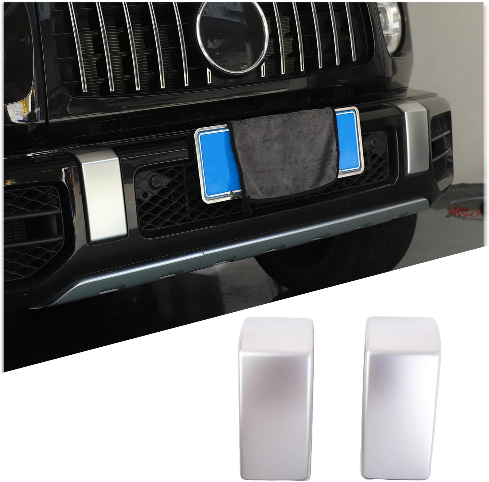 Front Bumper Panel Trim Cover Compatible for Mercedes Benz G-Class W463 G500 G55 AMG G63 2019 2020 2021 2022 2023 2024 ABS Front Bumper Decor Cover Trim Exterior Accessories (Chrome)