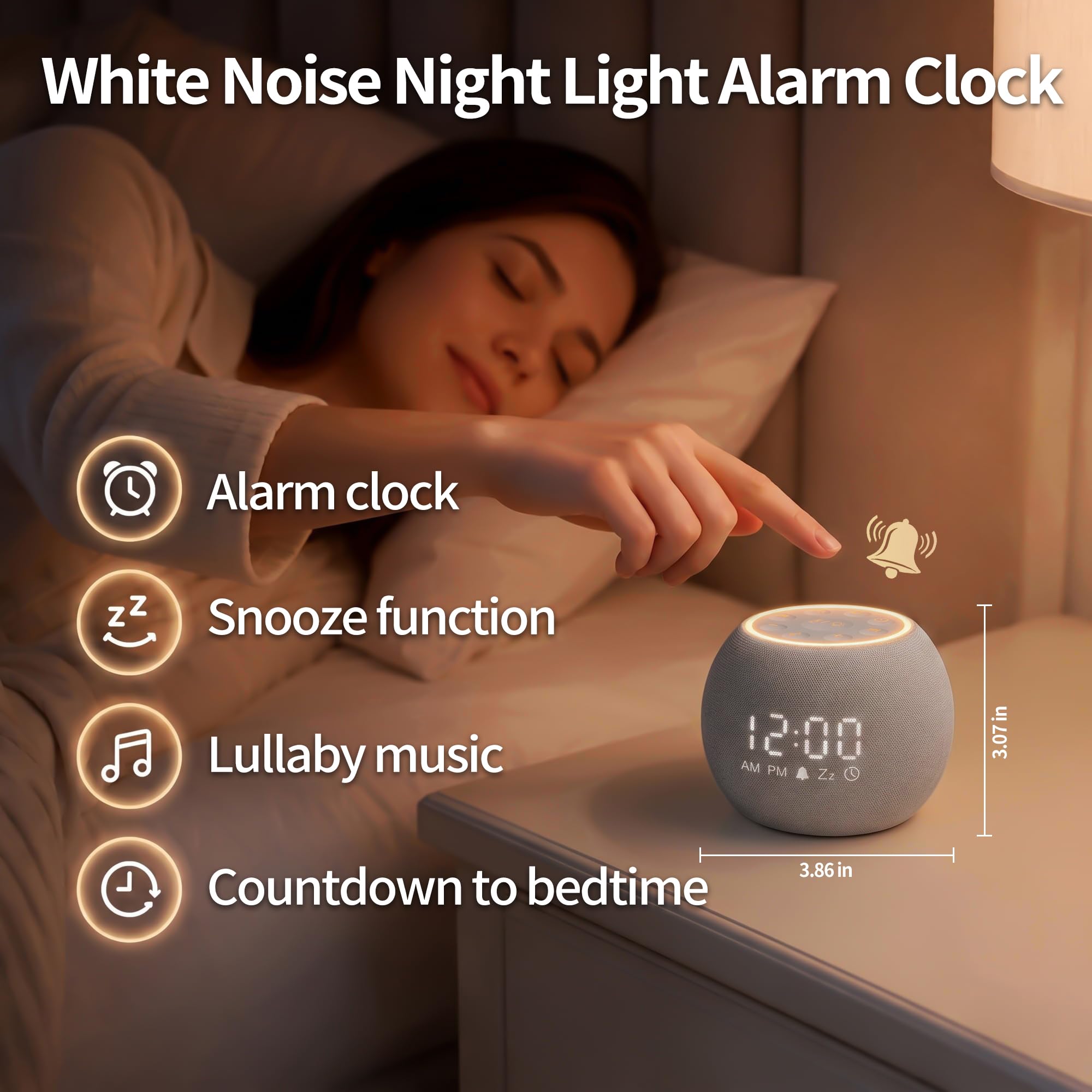 Maxstar Reloj despertador digital con máquina de ruido blanco, 30 sonidos relajantes para dormir, pantalla ajustable, ayuda para dormir para niños y adultos en la oficina o en casa