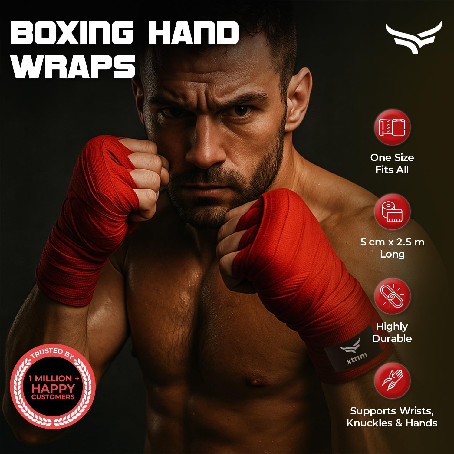 Boxing Hand Wrap, Red, 2.5 mtr