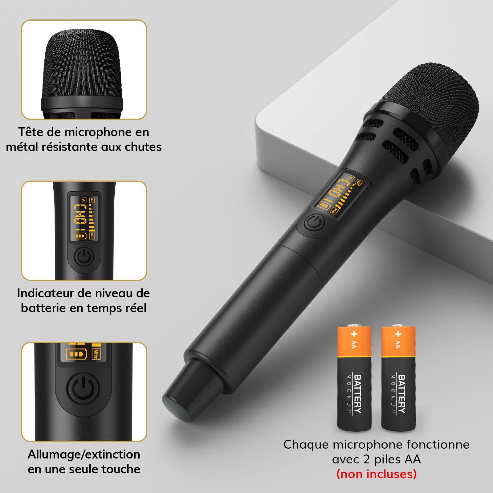 TONOR Micro Karaoke sans Fil, UHF Microphone Dynamique Chant Portable à Main Professionnel avec Récepteur Rechargeable pour Karaoké/Discours/Mariage/DJ/Spectacles/Classe Conférences, 60M, Noir,TW310