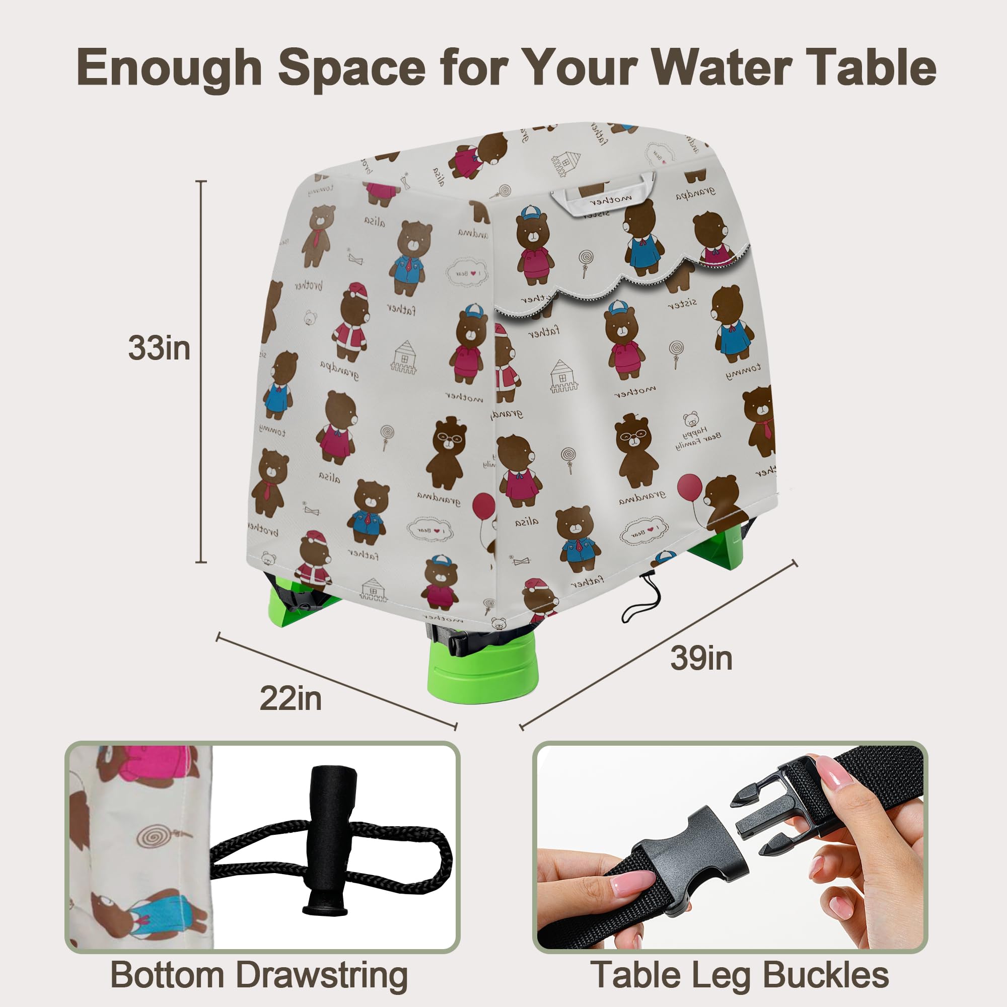 Water Table Cover with Wave Vent - 600D Waterproof UV/Dustproof for Step2 Splash Pond Kids Play Table (Bear Design Cover Only)