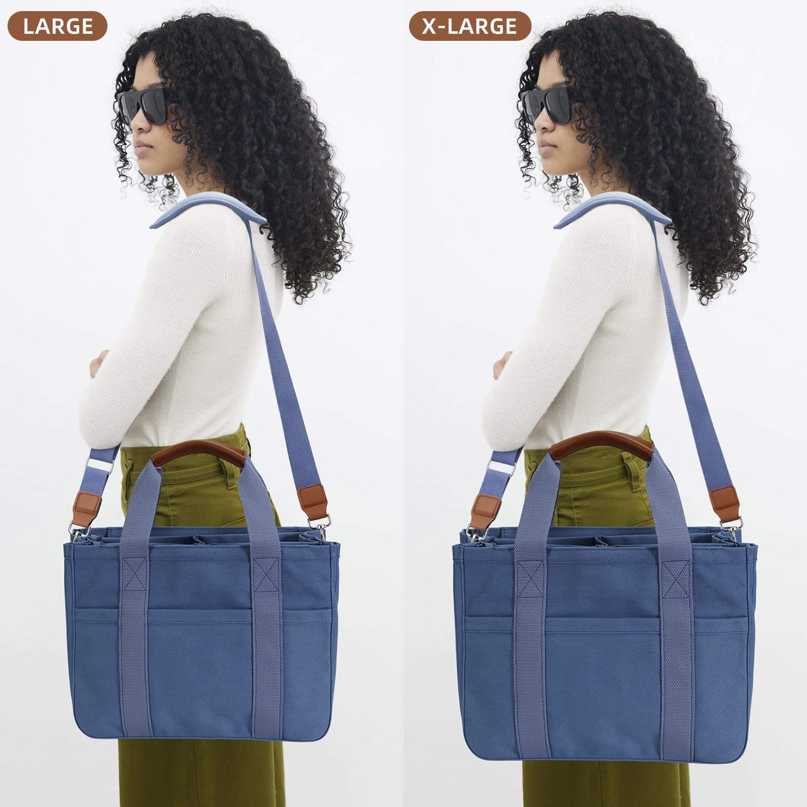 KKXIU Canvas-Tragetasche für Damen, mit Reißverschluss und Fächern, Umhängetasche, groß, Bibel, Kuriertasche mit Taschen