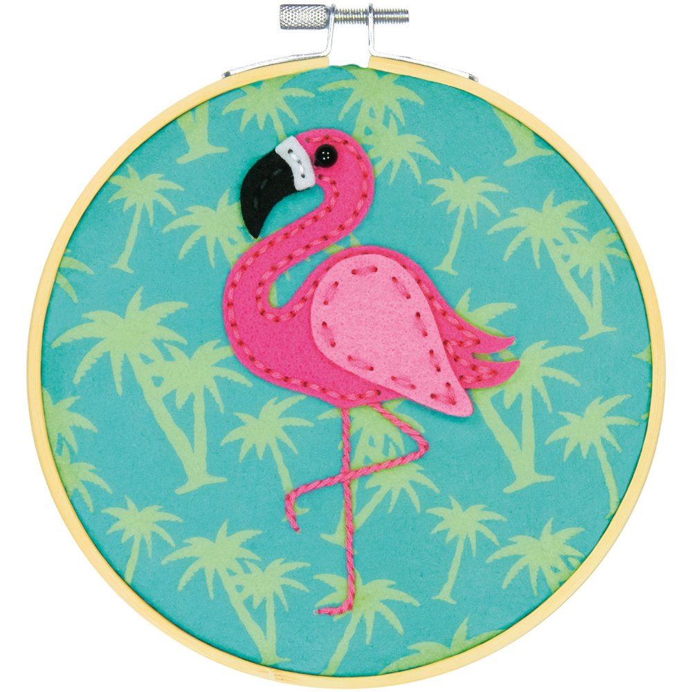 Dimensions Needle Crafts Flamingo Wool Felt Applique Embroidery Craft Kit, 6''