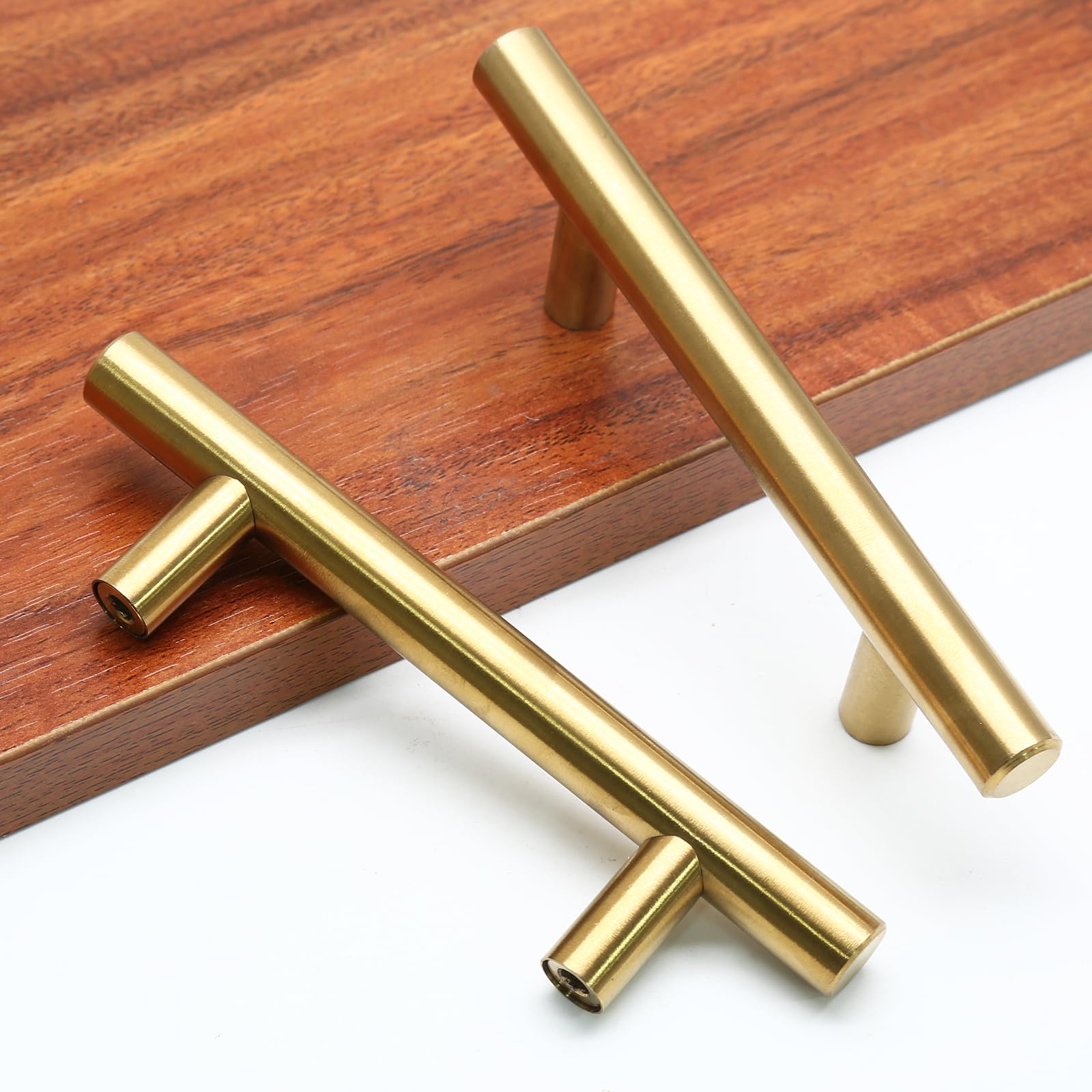 Cjueiom 6 Pack Gold Cabinet Handles 76mm Hole Centers, 127mm Length Stainless Steel T-Bar Handles for Drawers Wardrobe - Image 3