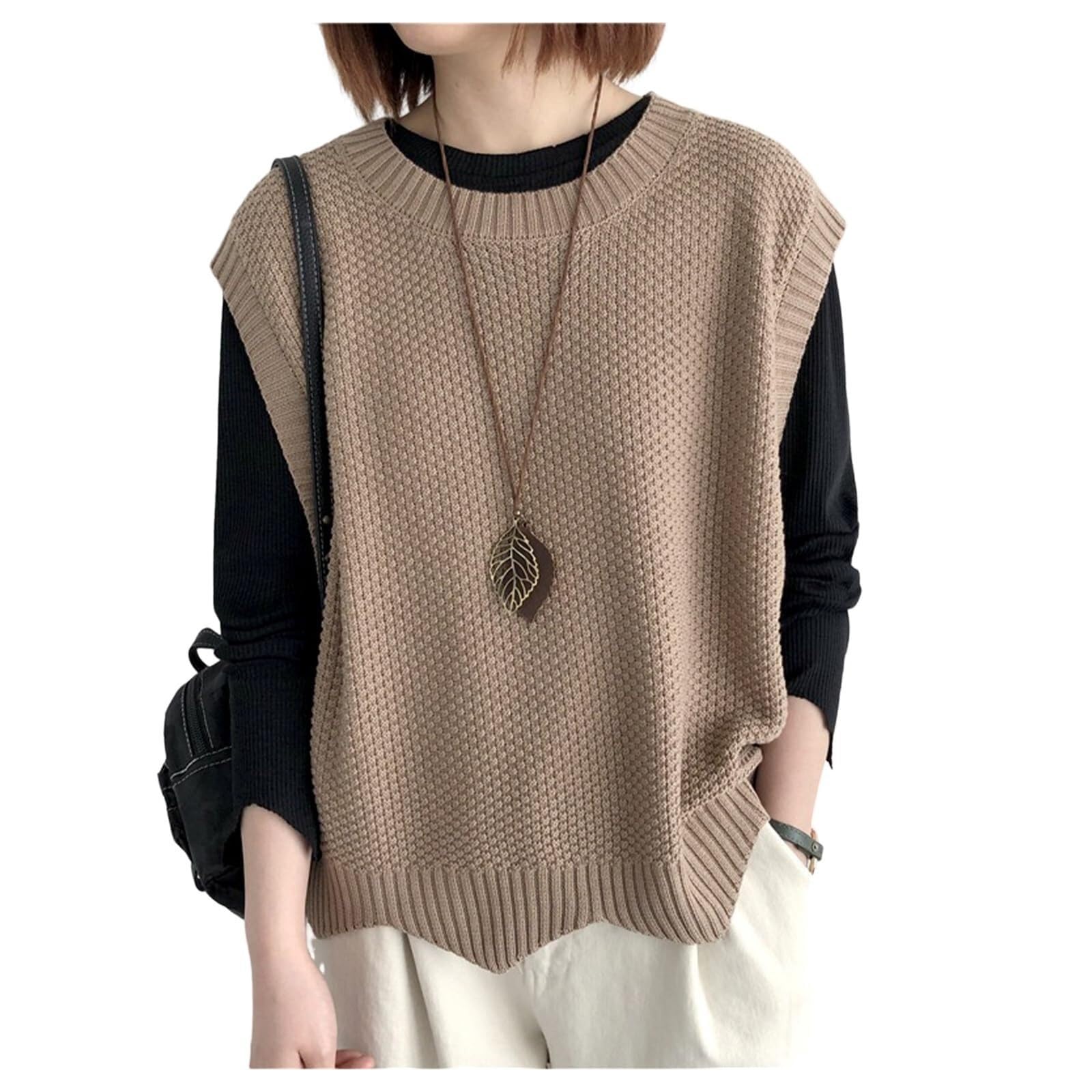 LICIAATWIG Women's Knitted Vest Knitwear Sweater Vest Knit Jumper Women's Sweater Sleeveless Jumpers Tank Top