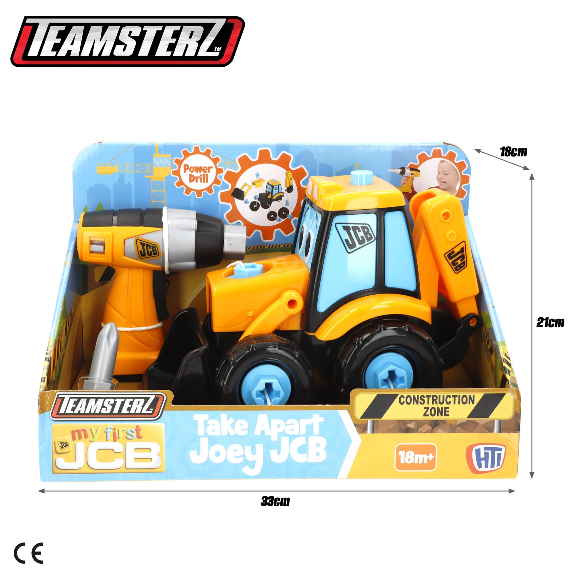 ColorBaby Teamsterz - Excavatrice Amovible, Tournevis électrique, Pelle Avant et arrière Mobiles, Jouet éducatif avec Grandes pièces, recommandée à partir de 18 Mois, Piles incluses (39507)