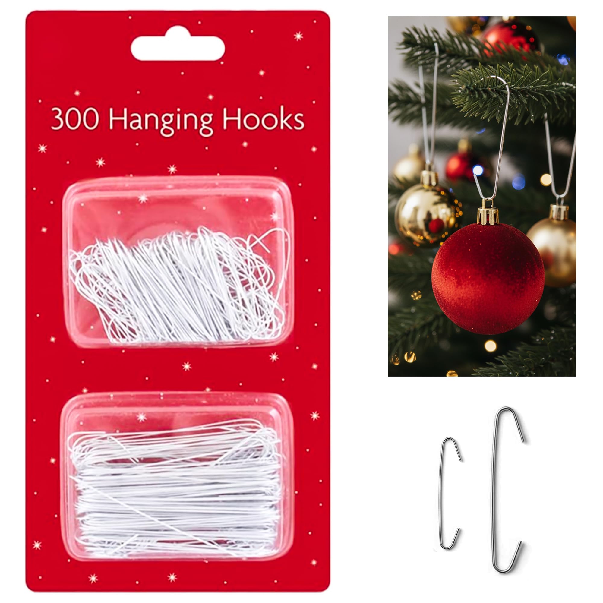 Angix Silver 300 Bauble Hooks - Ornament Hangers For Christmas Tree Decorations – Assorted Sizes - Strong, Reusable Wire Hooks For Hanging Baubles, Ornaments & Festive Decor (Silver)