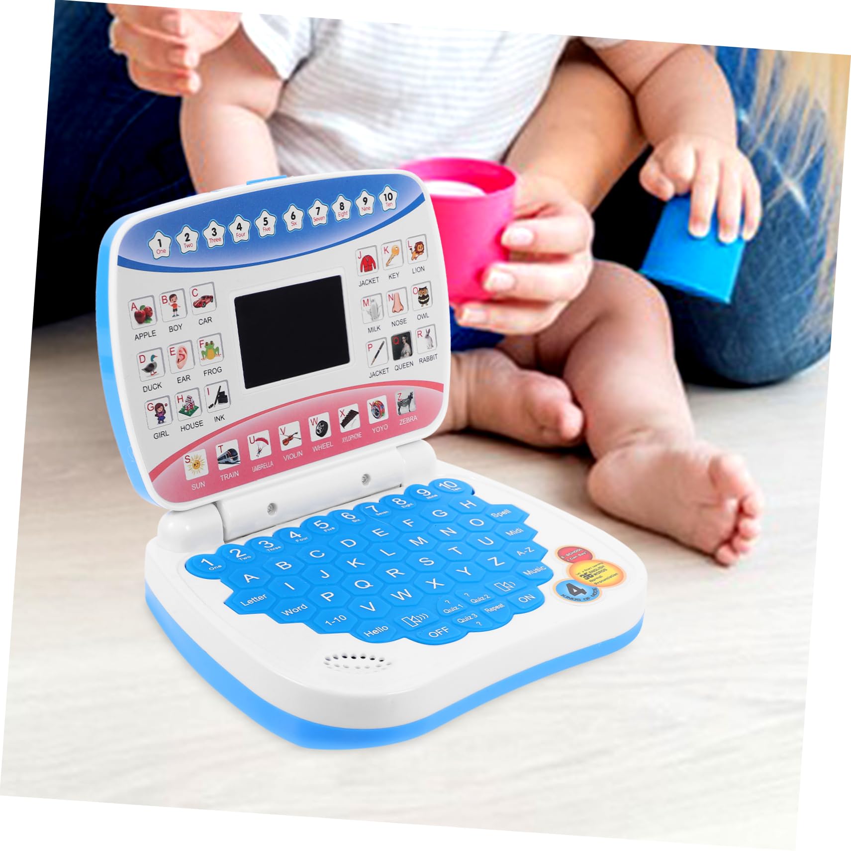 Computer Didattico per Bambini Schermo Led, Laptop Blu | Festa Scuola Decor, Musica Integrata, 3 X Aa Non Incluse, Ps e Componenti Elettronici