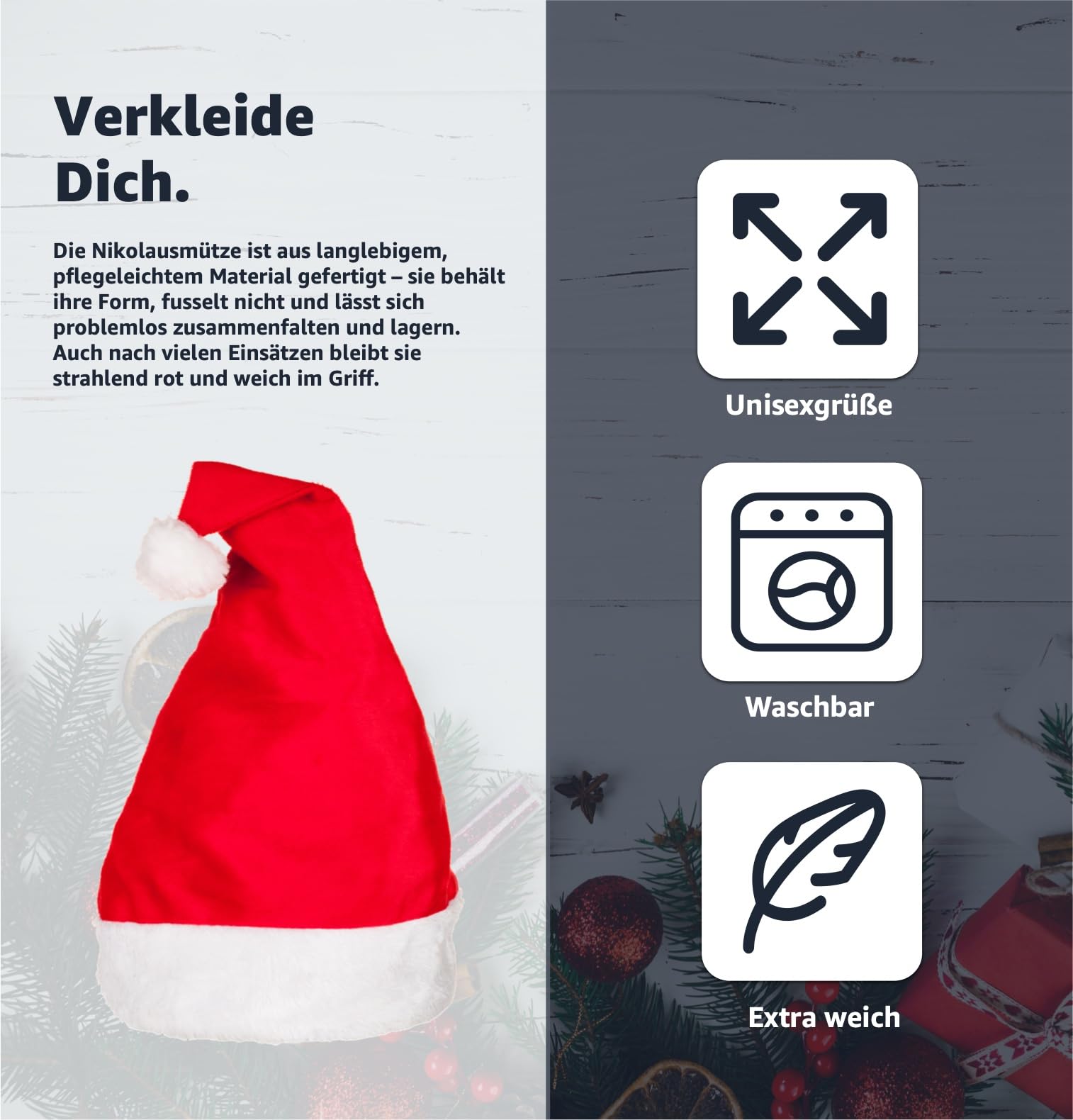 TK Gruppe Timo Klingler czapka bożonarodzeniowa, czapka Mikołaja idealna na Boże Narodzenie, Mikołajki, imprezę świąteczną, jarmark bożonarodzeniowy, dla dorosłych i dzieci, czerwona (50 sztuk)