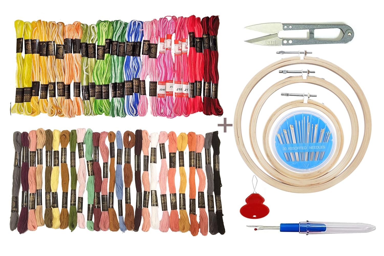 Homeistic Applience Embroidery Kit With Wooden Hoop Ring 6,7,8 Inches, 50 Multicolor Threads, 30 Needles, 1 Seam Ripper, 1 Threader and 1 Thread Cutter for Cross Stitch Embroidery Floss Threads (Multicolors) (B0CG2GLK67) Amazon Price History, Amazon Price Tracker